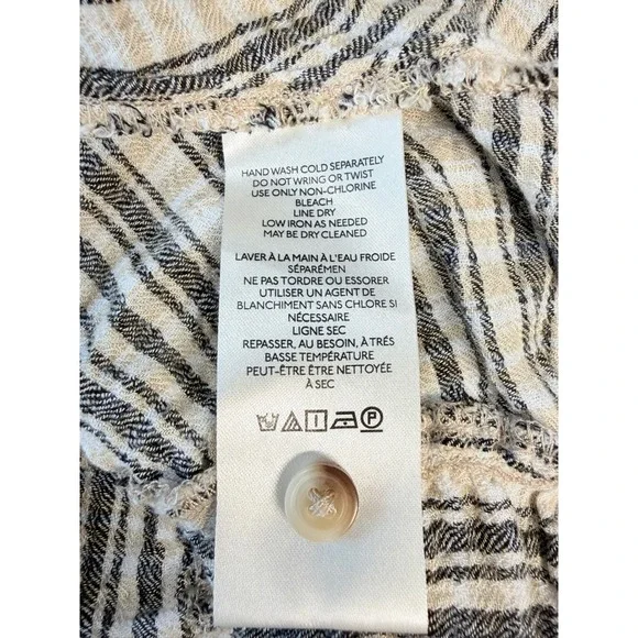 Pilcro Button Down Shirt Ruched Striped XL Cream Tan Women Lagenlook - Picture 9 of 10